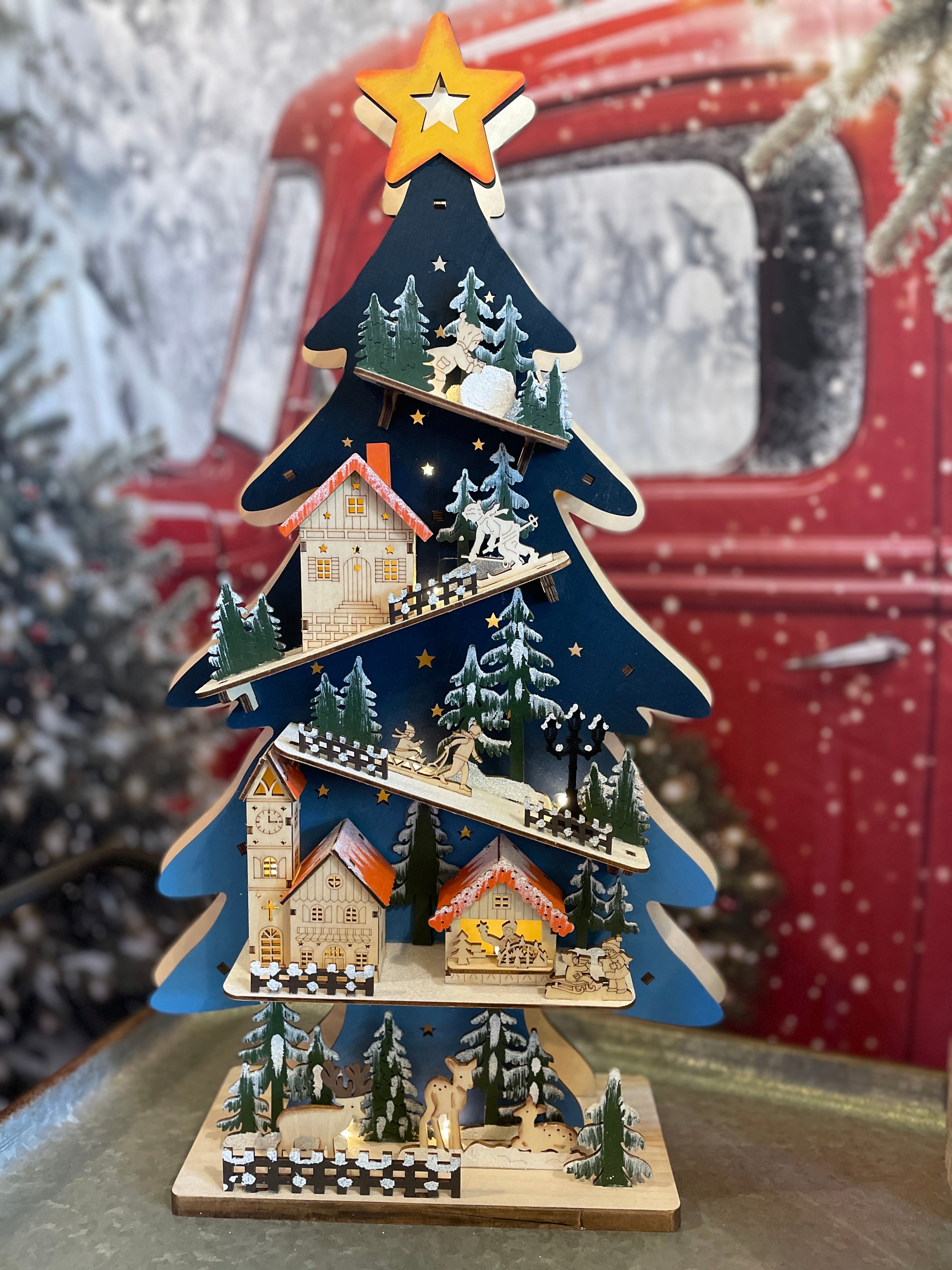 Wooden Christmas Scene, Christmas Village, Christmas Tree